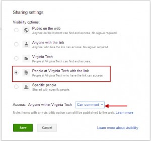 Setting sharing on Google Drive